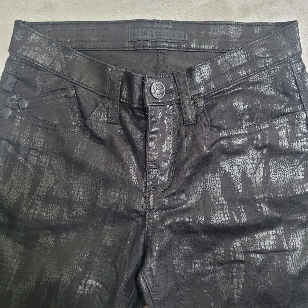 Rock & Republic Berlin Jeans Womens 6 Black Midrise Skinny Animal Print Stretch - Picture 2 of 13